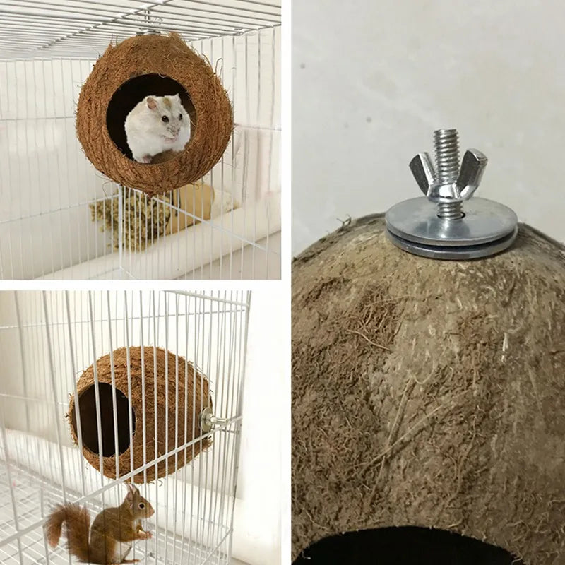 NONECN Natural Coconut Shell Bird Nest Hideaway For Parrots