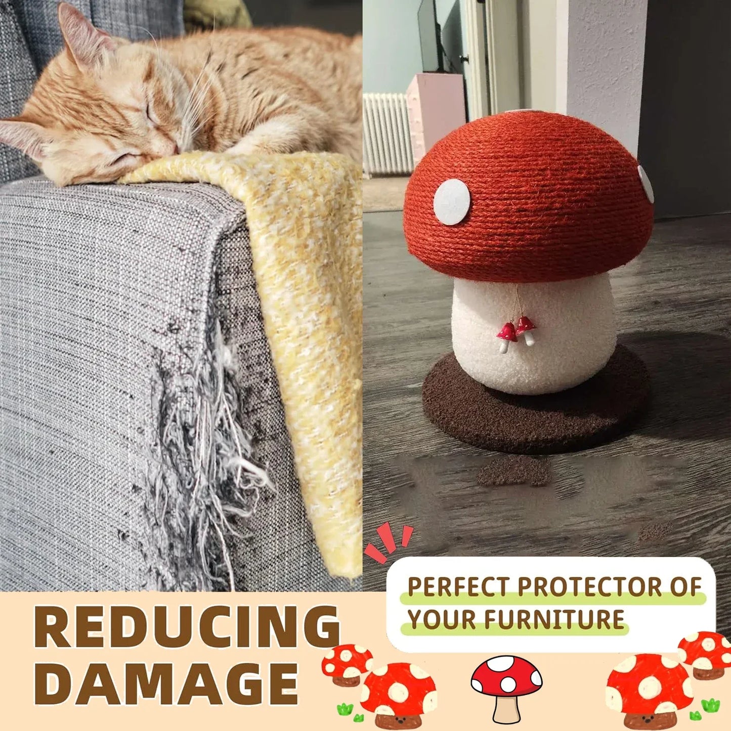Sisal Cat Scratching Post Mushroom Shaped Durable Easy Assembly