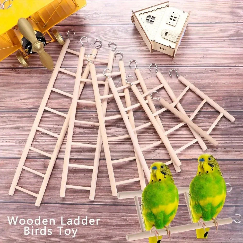 Natural Solid Wood Parrot Toy Climbing Ladder For Bird Cage