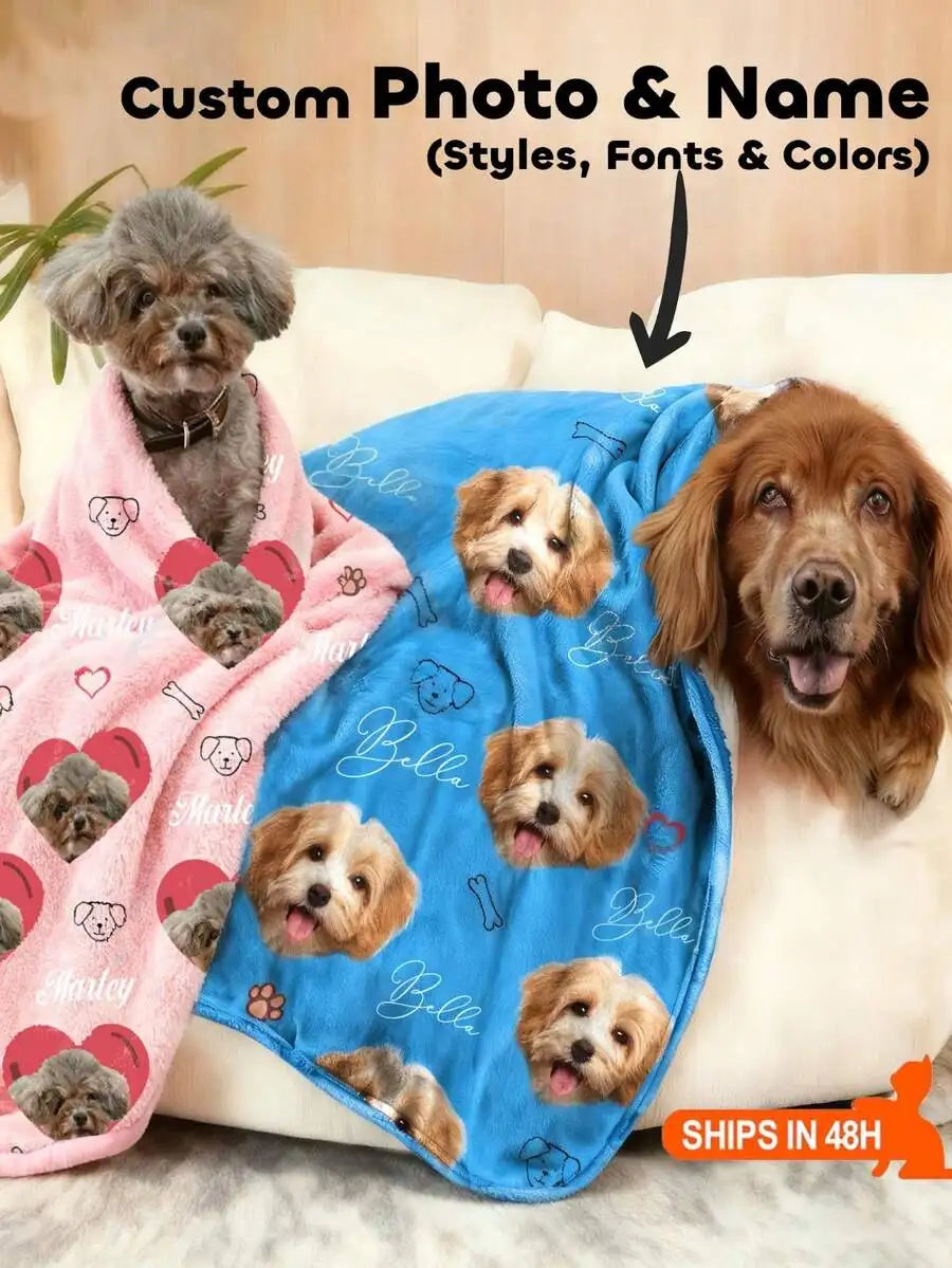 Personalized Pet Name Blanket With Paw Print Pattern Soft Fleece