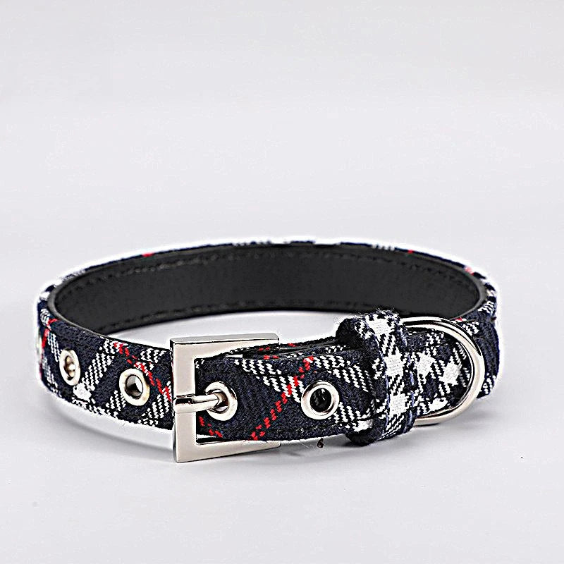 Plaid Leather Dog Collar Classic PU Pet Collar All Seasons