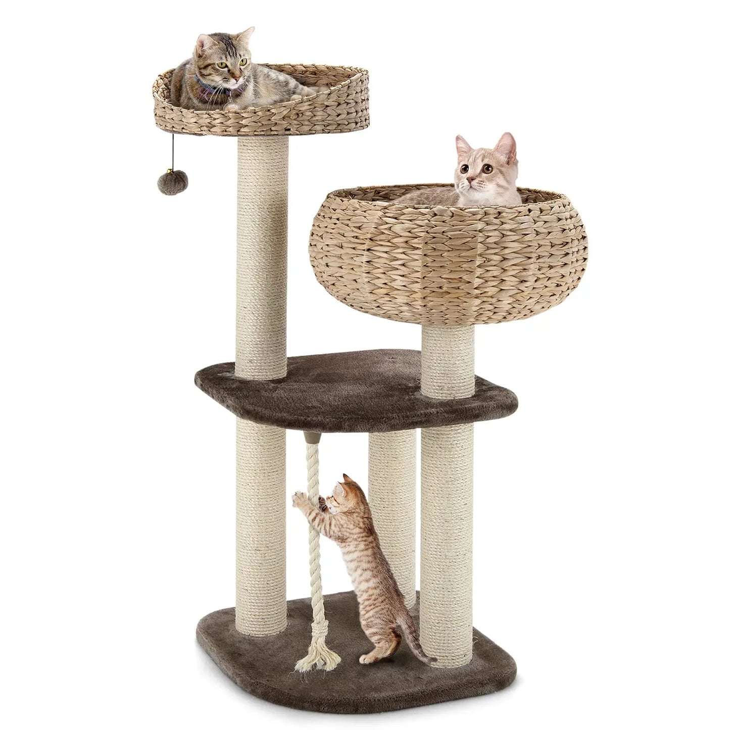 Modern Cat Tree With Natural Sisal Post And Wicker Perch