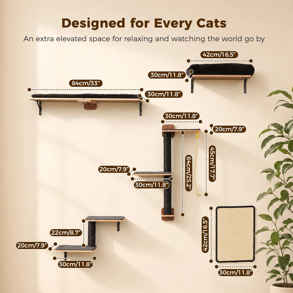 PAWZ Road Wooden Cat Climbing Wall Shelves With Scratching Posts