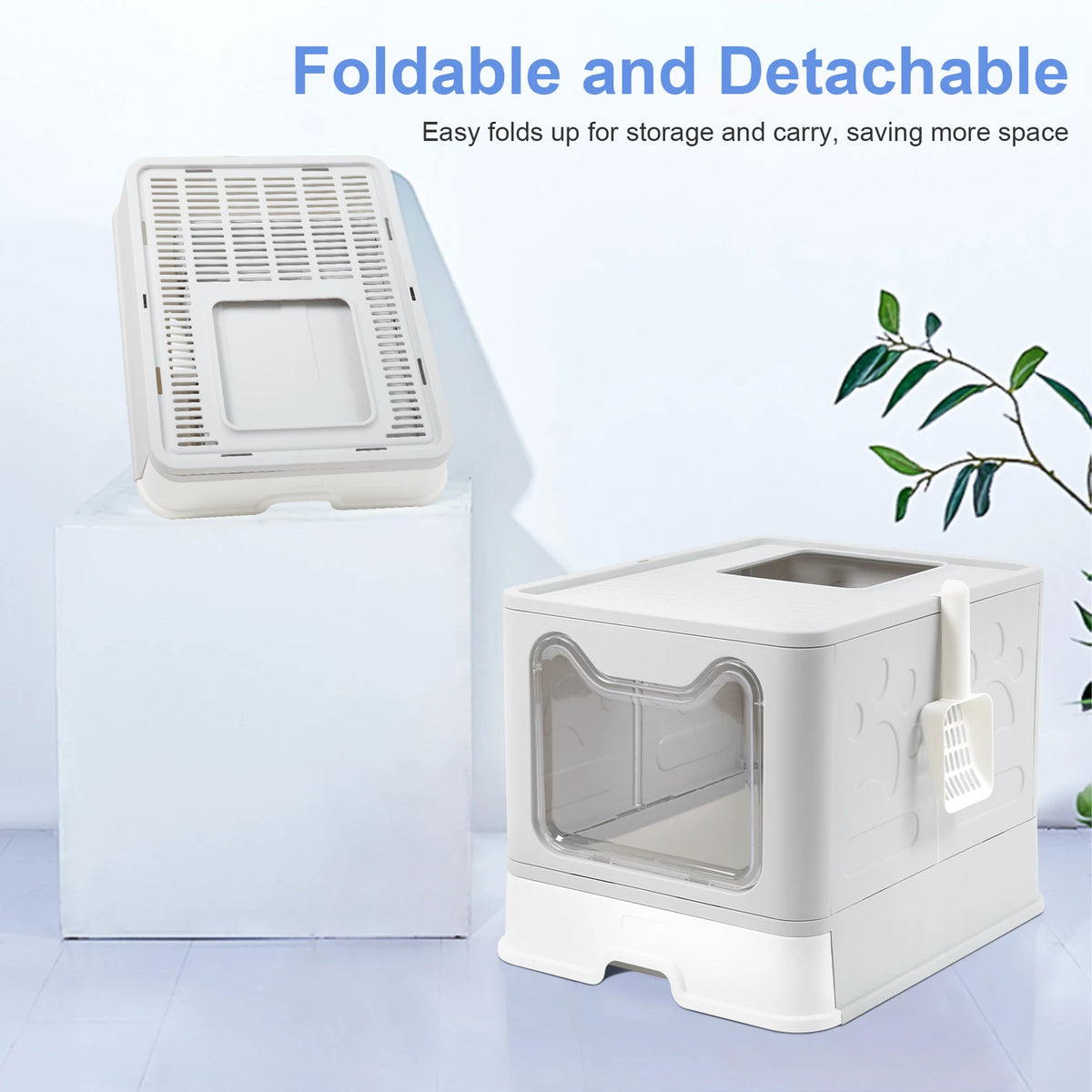 Foldable Cat Litter Box With Front Entry And Top Exit