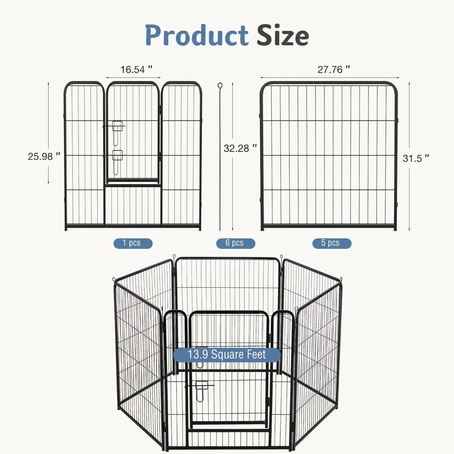 JHK 6 Panels Metal Dog Playpen Fence Foldable For Outdoor Yard