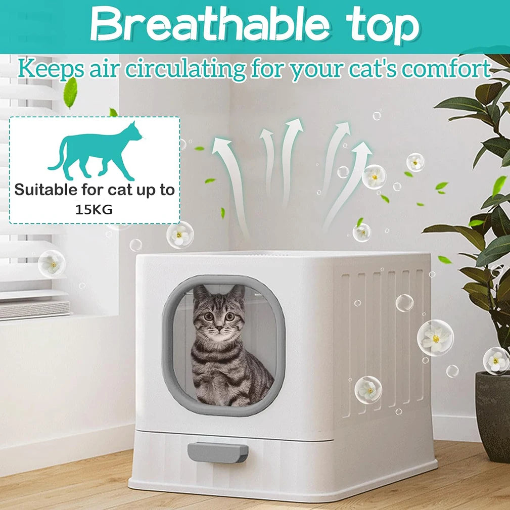 Fully Enclosed Cat Litter Box With Lid And Scoop For Kittens