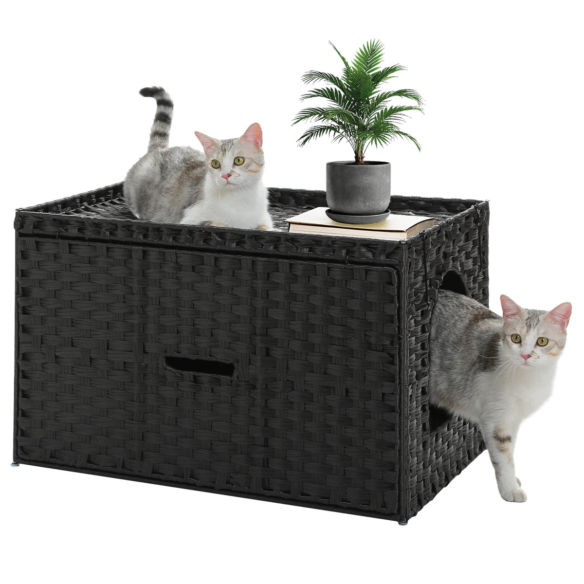 PEQULTI Rattan Cat Litter Box Enclosure With Taller Doorway
