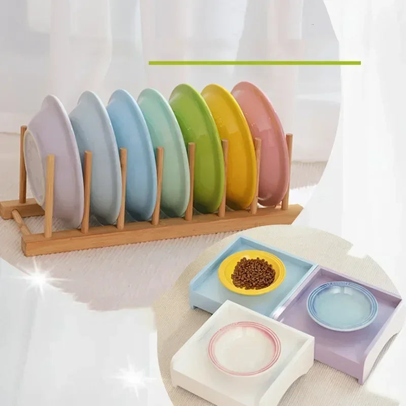 High Feet Ceramic Bowl Elevated Cat Food Dish for Pets