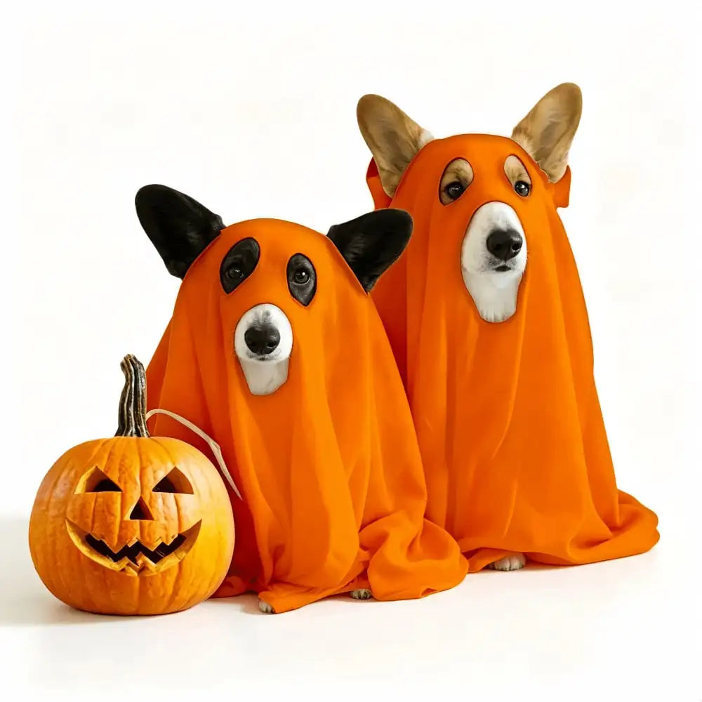 Halloween Ghost Pet Cape and Reindeer Antler Headband Costume Set