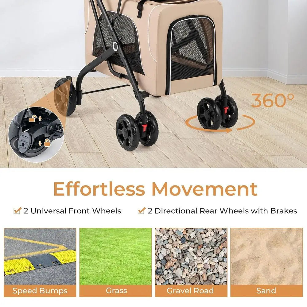 Double Dog Stroller Pet Carrier With Detachable Carriers