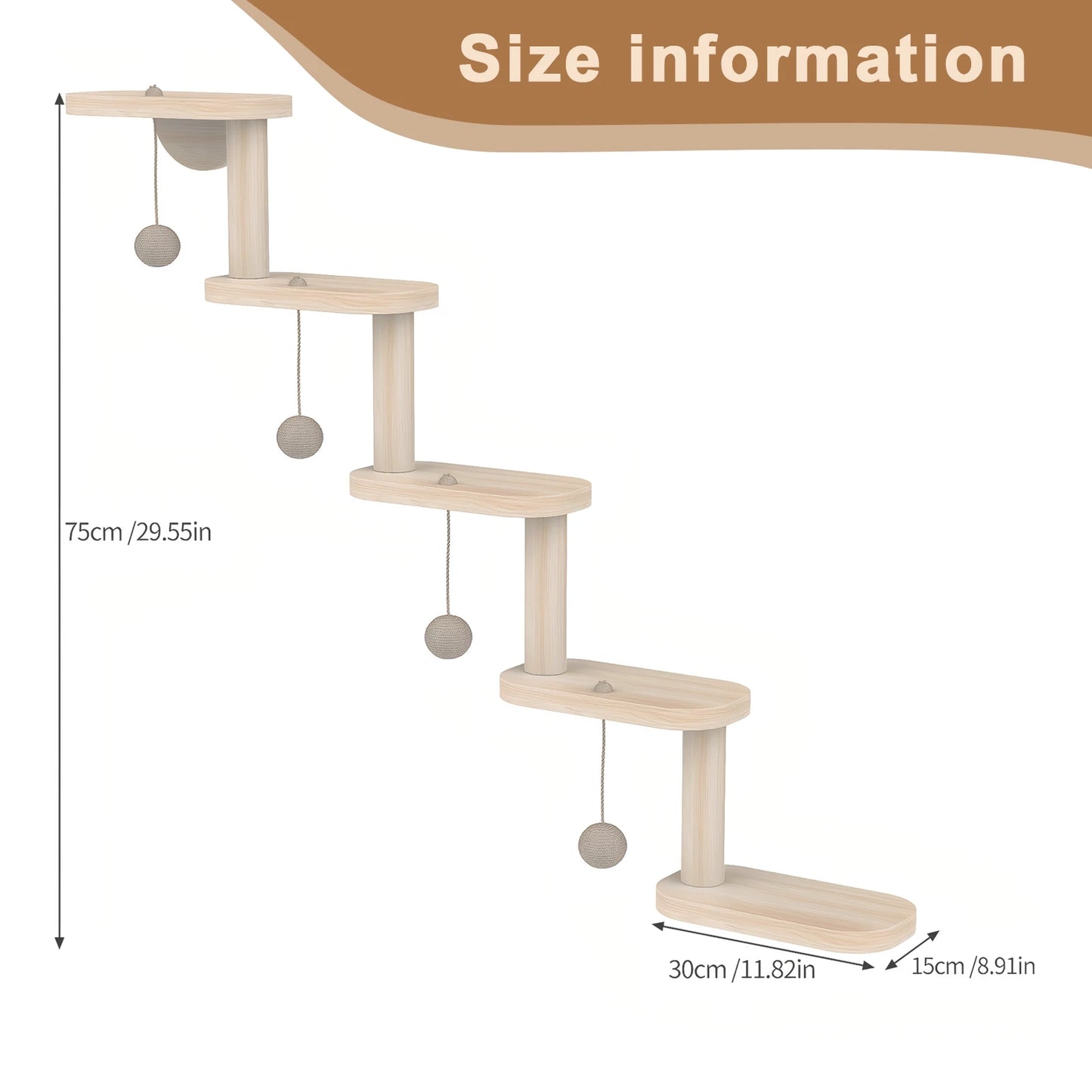 Five Step Wooden Cat Climbing Frame Wall Mounted Ladder Shelf