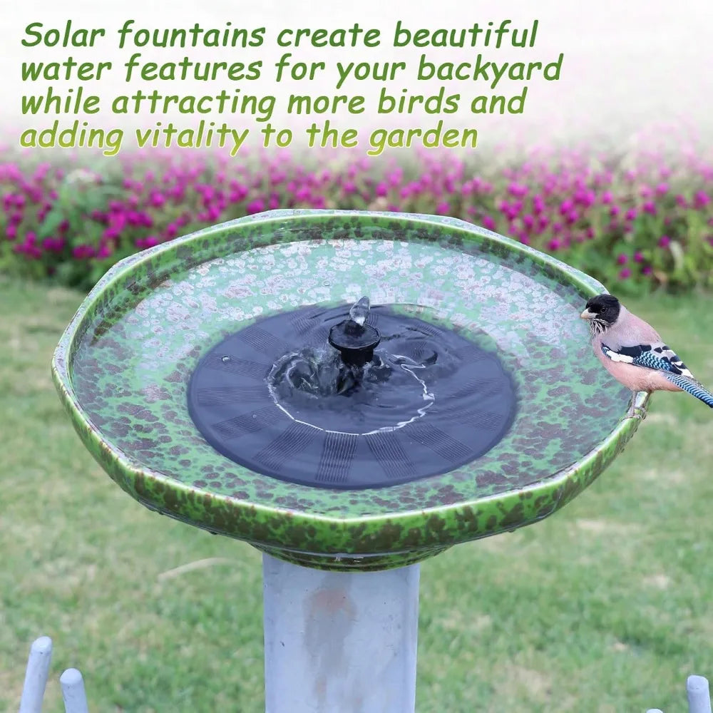JYJJ Solar Fountain Ceramic Bird Bath Outdoor Decor