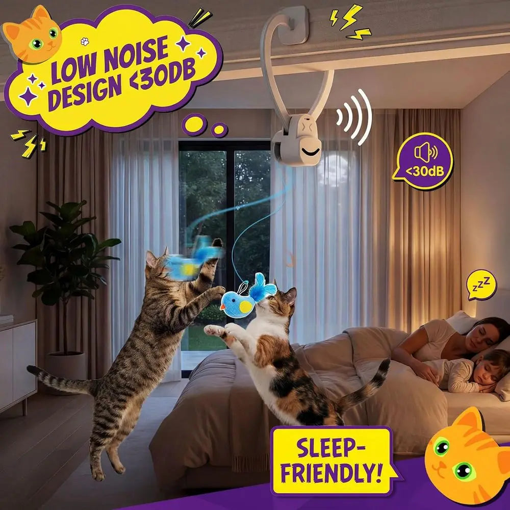 Indoor Cat Toy Wand Chase Bird Interactive USB Rechargeable