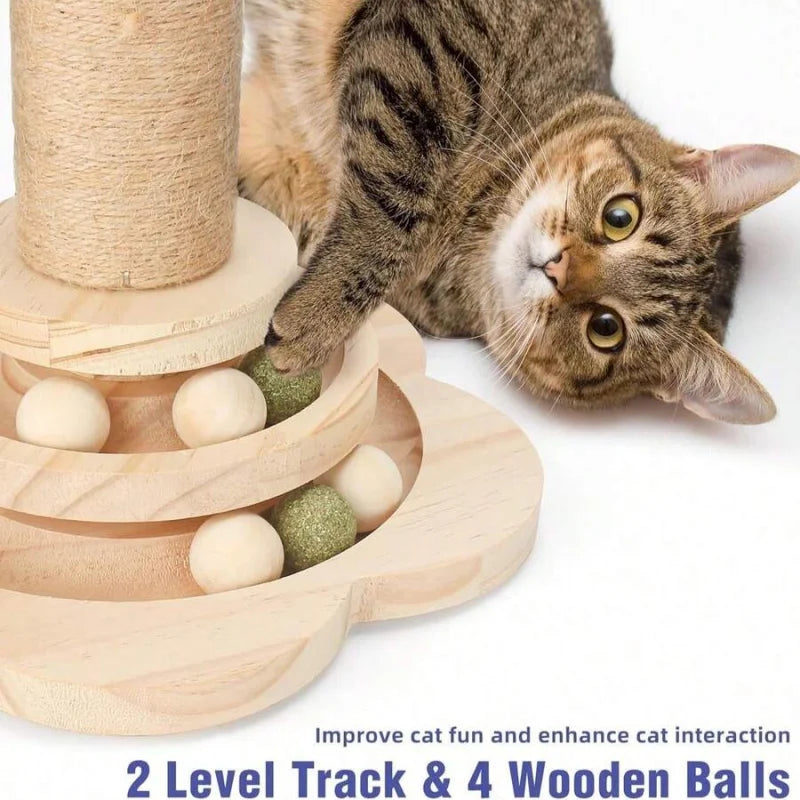 Wooden Cat Scratching Post And Indoor Activity Station