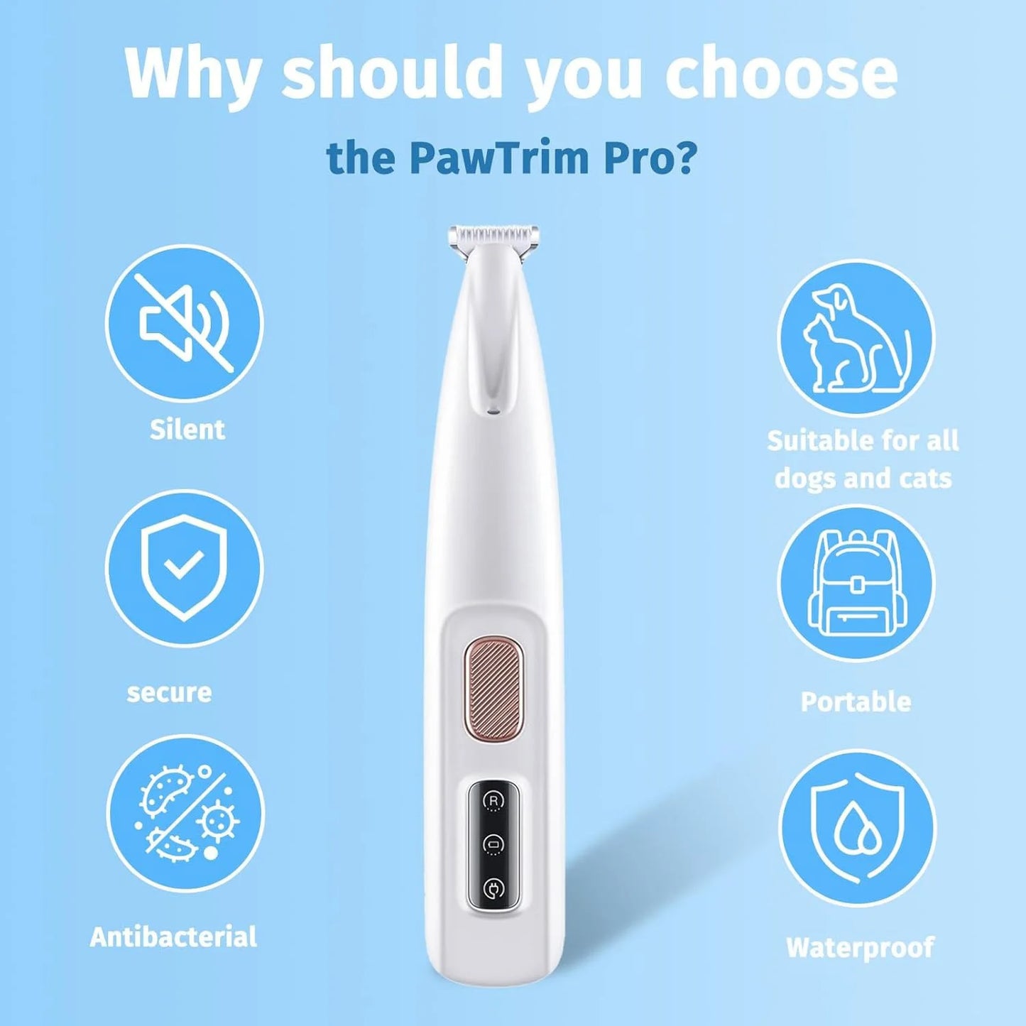 Cat Dog Paw Trimmer Rechargeable Grooming Clippers With LED Light