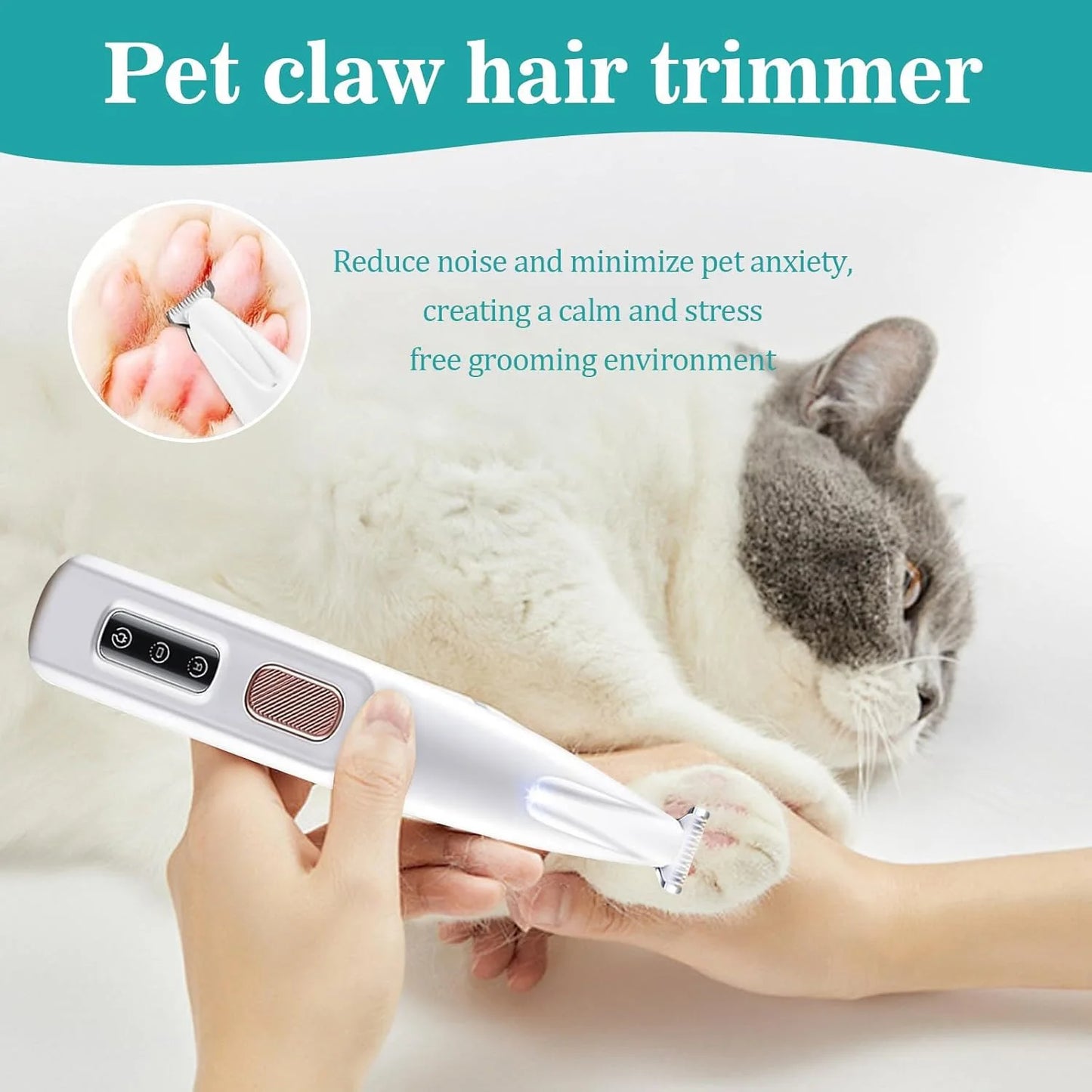 Cat Dog Paw Trimmer Rechargeable Grooming Clippers With LED Light