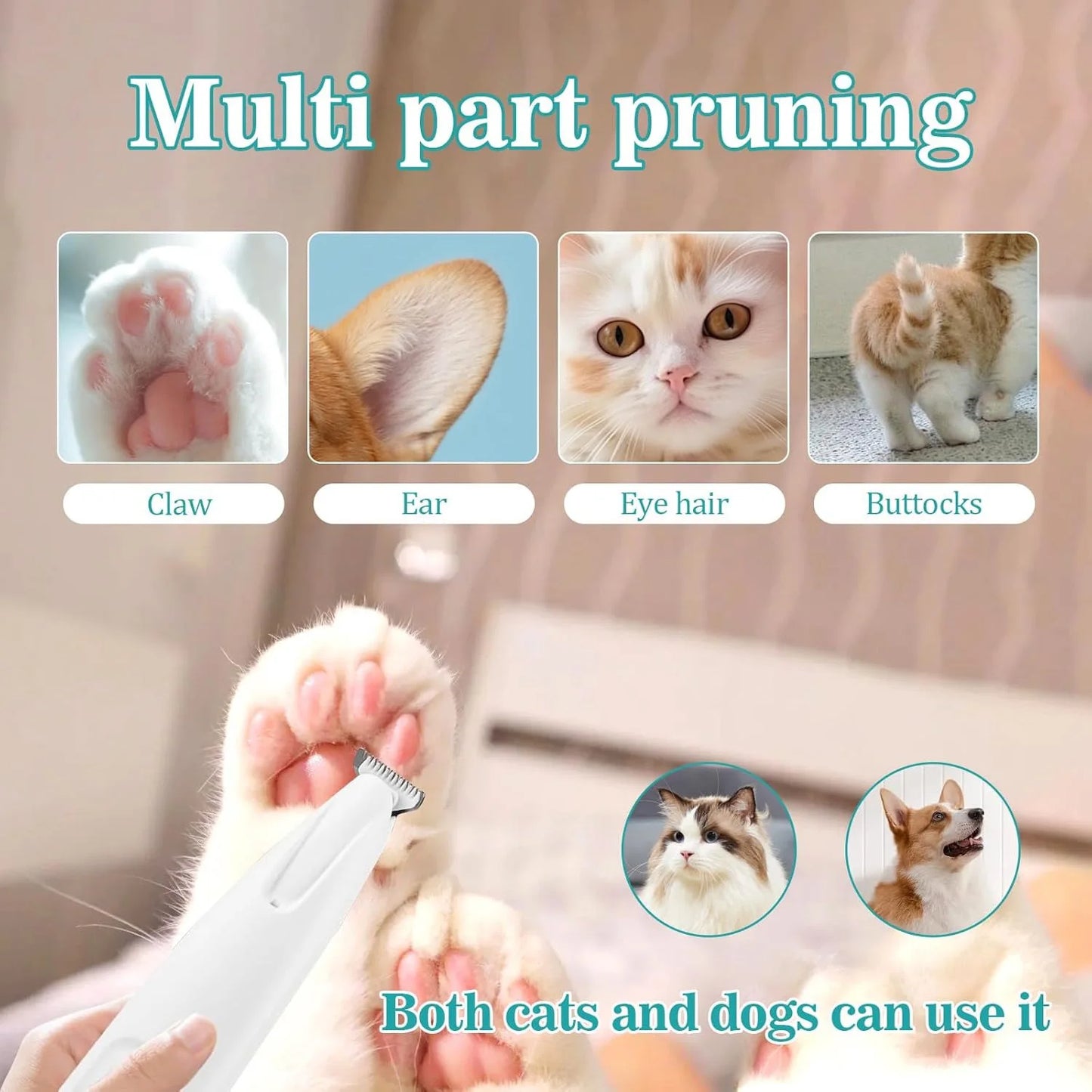 Cat Dog Paw Trimmer Rechargeable Grooming Clippers With LED Light