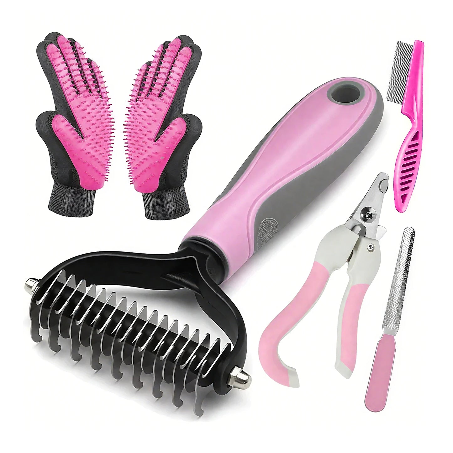 Dog And Cat Deshedding Brush And Massager Set For Pets