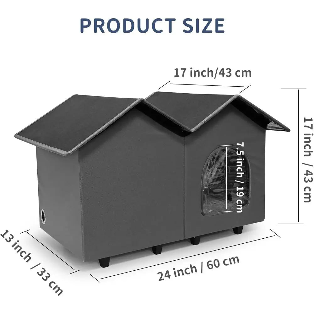 Heated Cat House With Elevated Bed Waterproof Insulated