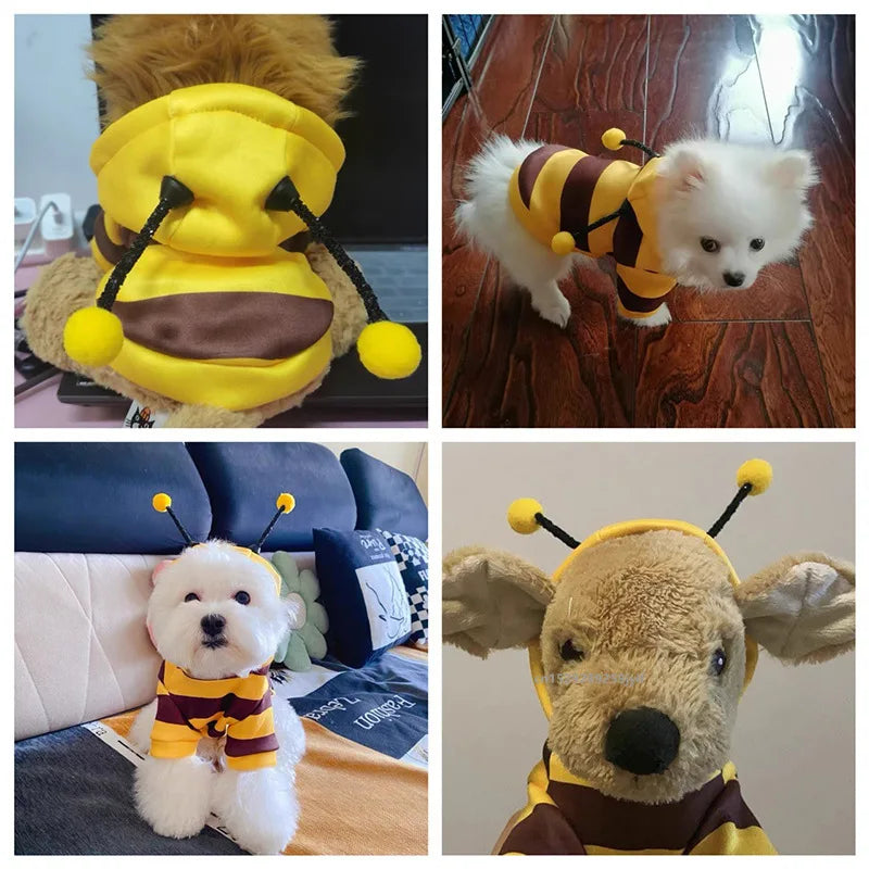 Bee Pet Puppy Coat Outfit Winter Warm Dog Hoodie Costume