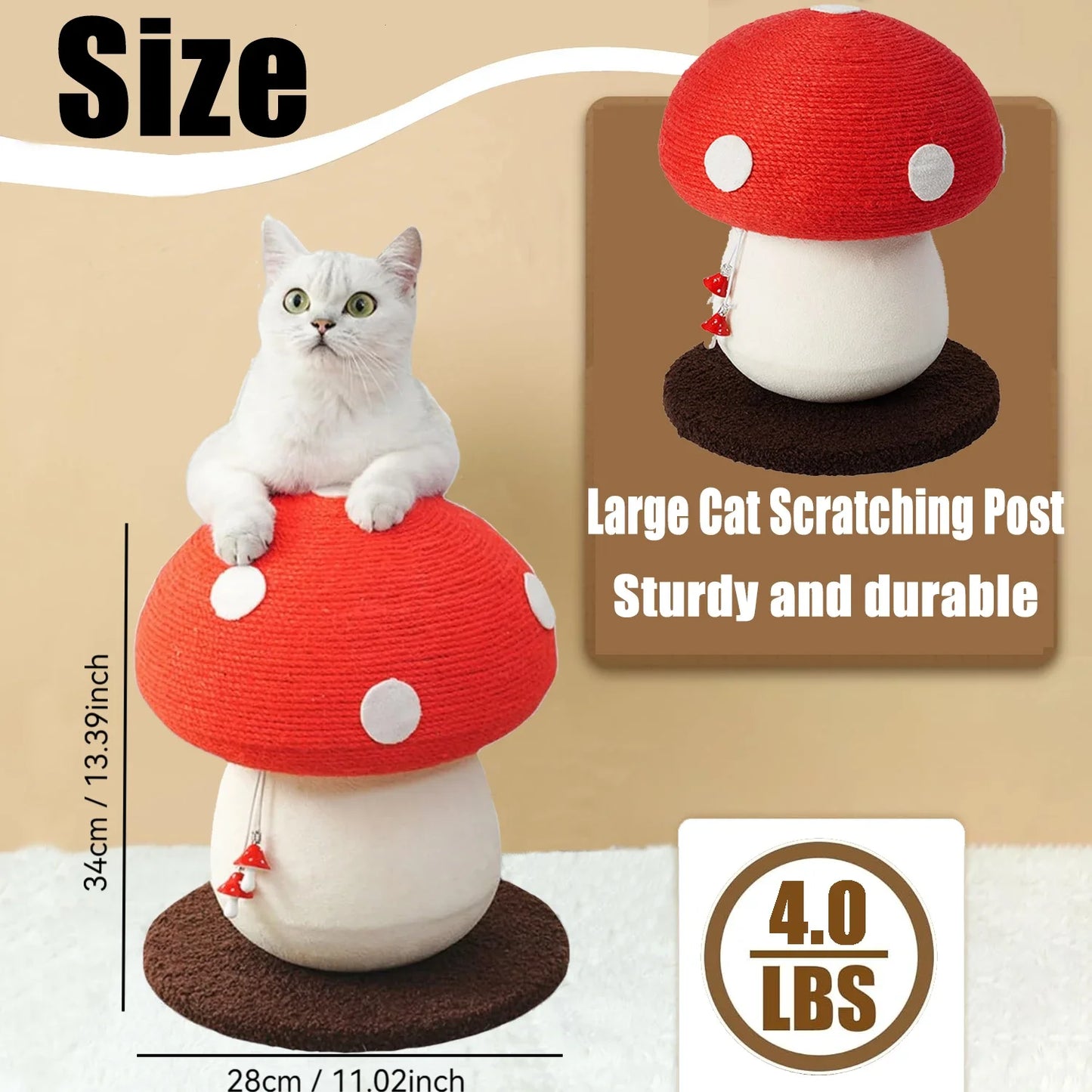 Sisal Cat Scratching Post Mushroom Shaped Durable Easy Assembly
