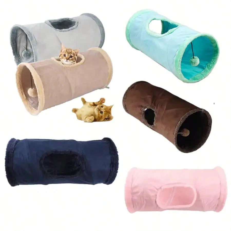 Soft Plush Cat Tunnel Toy With Pom Pom Attachment Interactive