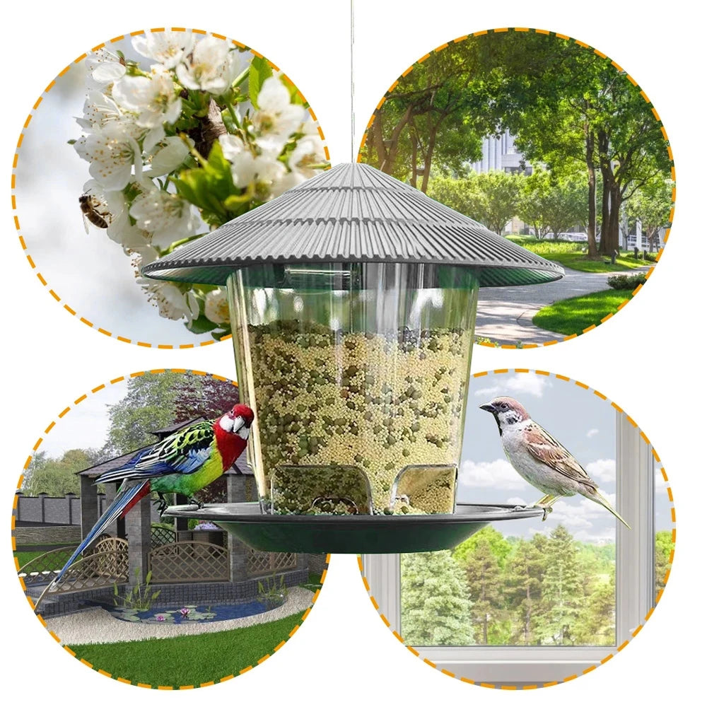 Garden Hanging Bird Feeder With Terrace Roof And Rope Hook