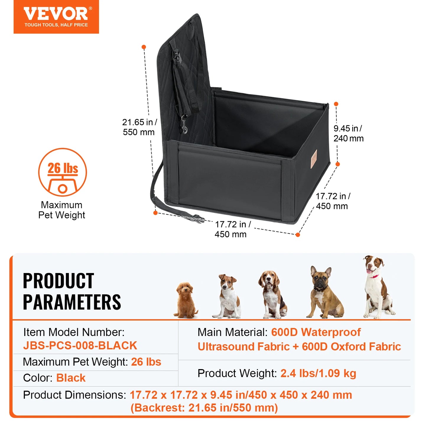 SucceBuy Waterproof Dog Car Seat Booster With Leash
