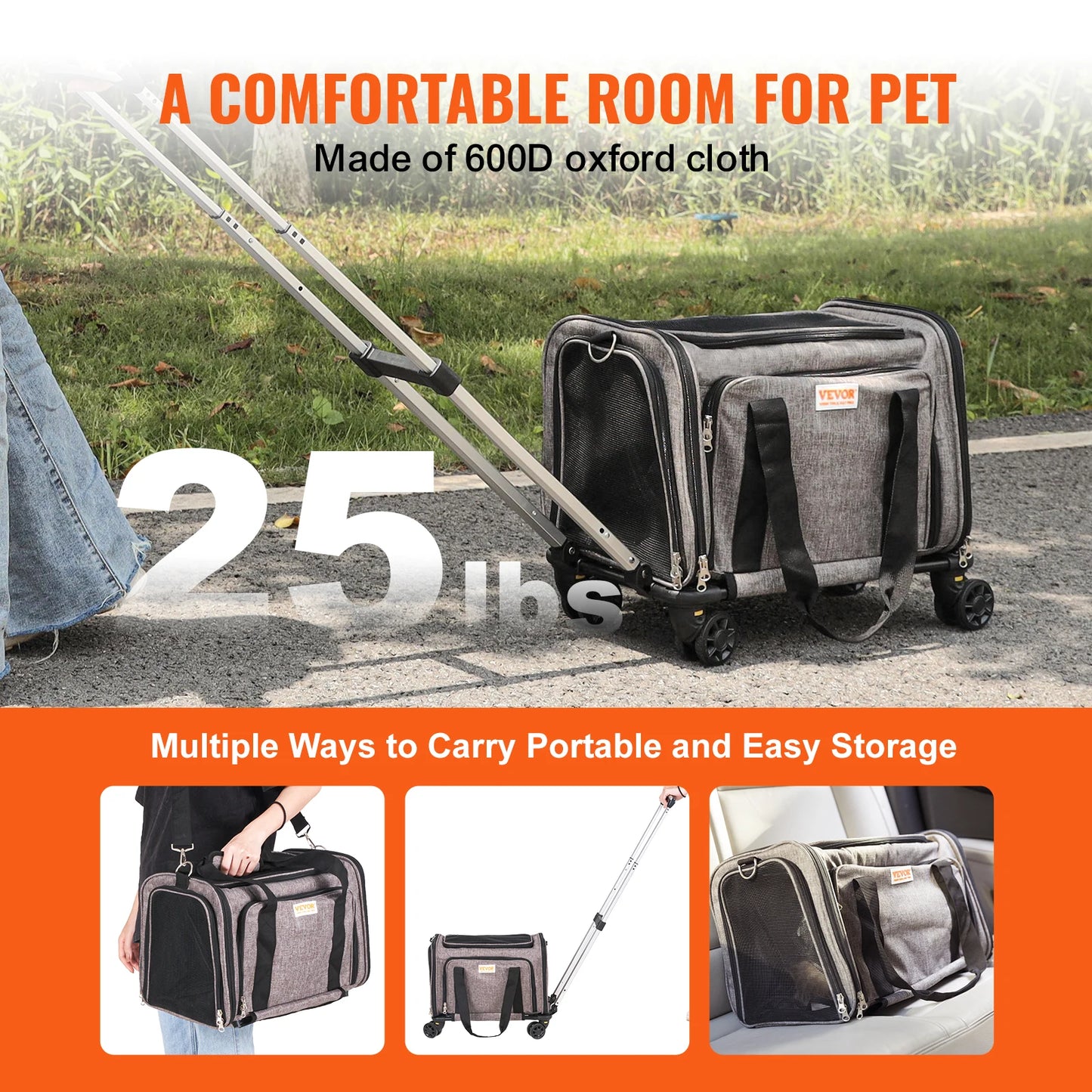 Pet Cat Carrier Backpack With Wheels Telescopic Handle For Travel