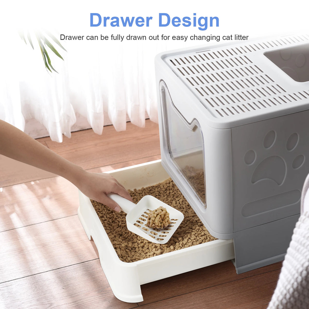 Foldable Cat Litter Box With Front Entry And Top Exit