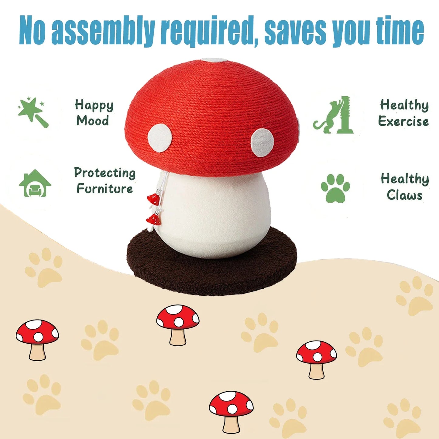 Sisal Cat Scratching Post Mushroom Shaped Durable Easy Assembly