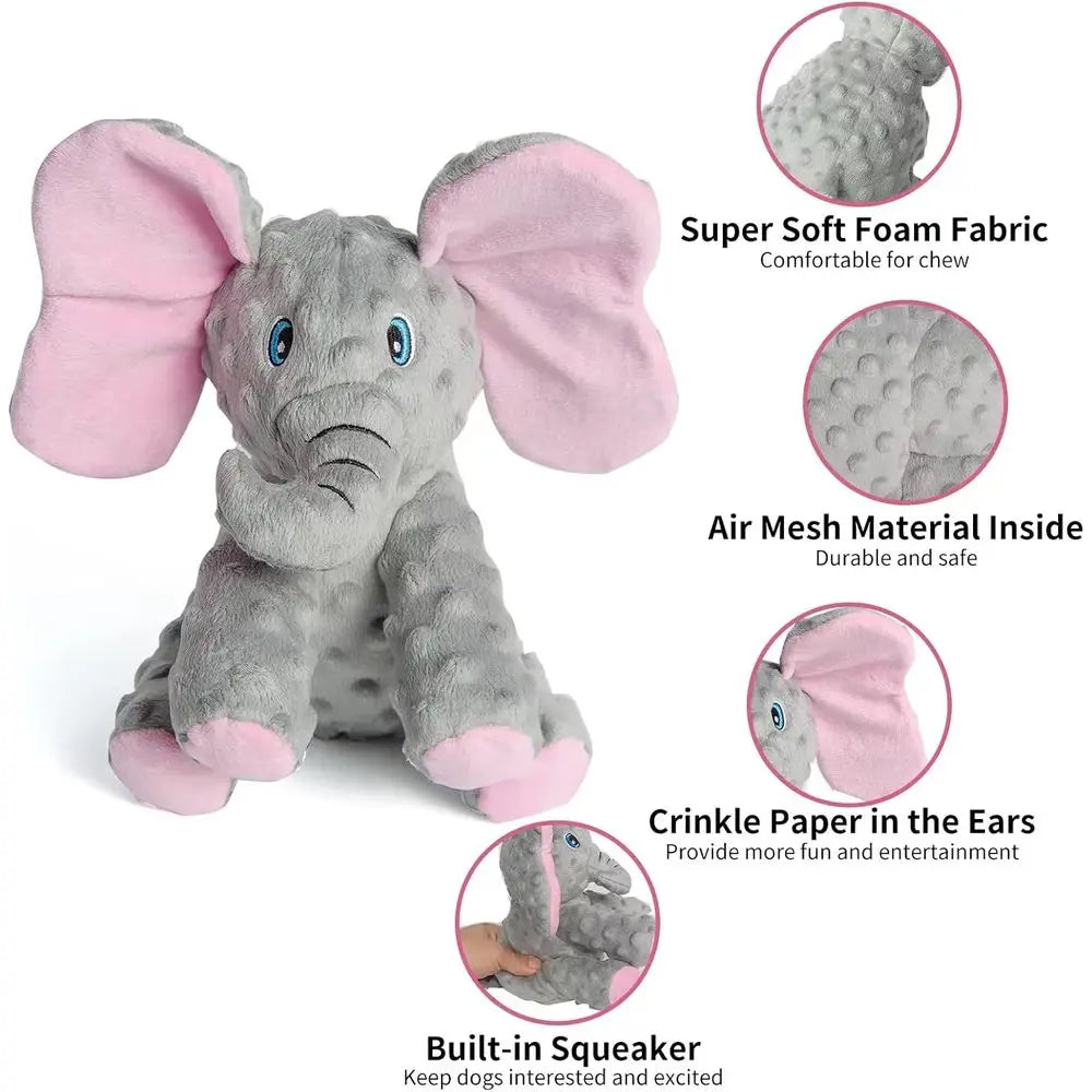 Cute Squeaky Elephant Plush Dog Toy With Crinkle Paper