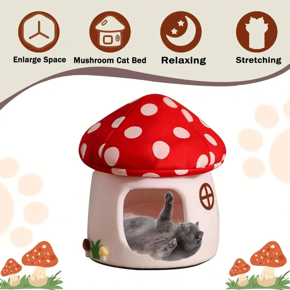XMSJ Soft Mushroom Cat Bed Cow Print Nest For Pets