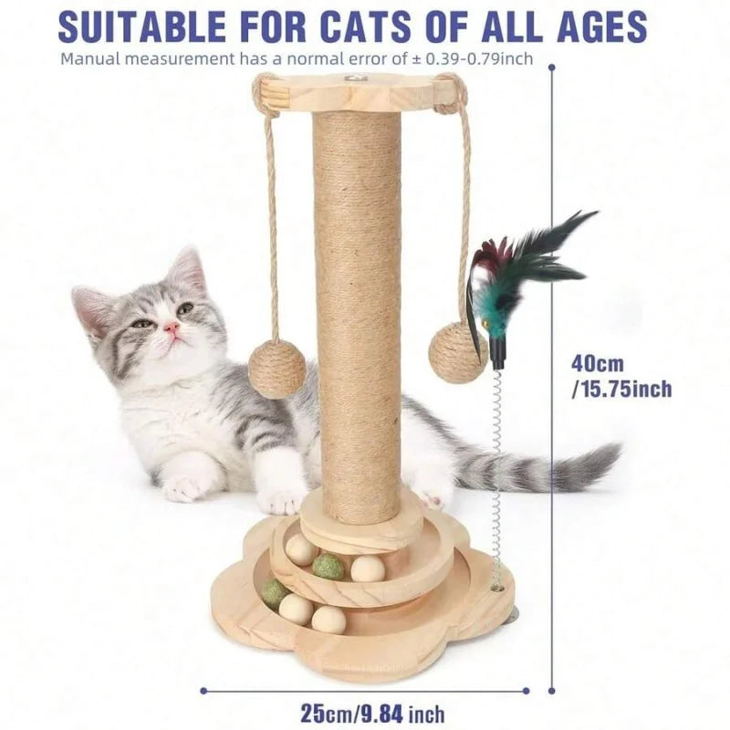 Wooden Cat Scratching Post And Indoor Activity Station