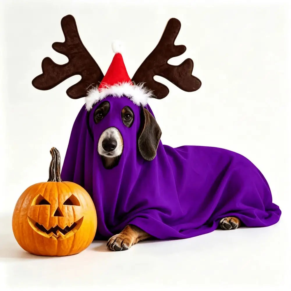 Halloween Ghost Pet Cape and Reindeer Antler Headband Costume Set