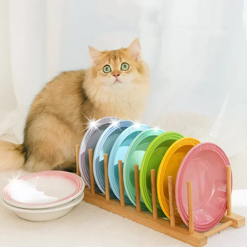 High Feet Ceramic Bowl Elevated Cat Food Dish for Pets