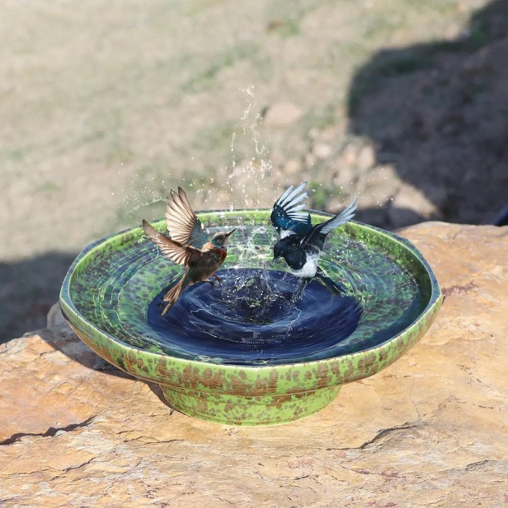 JYJJ Solar Fountain Ceramic Bird Bath Outdoor Decor