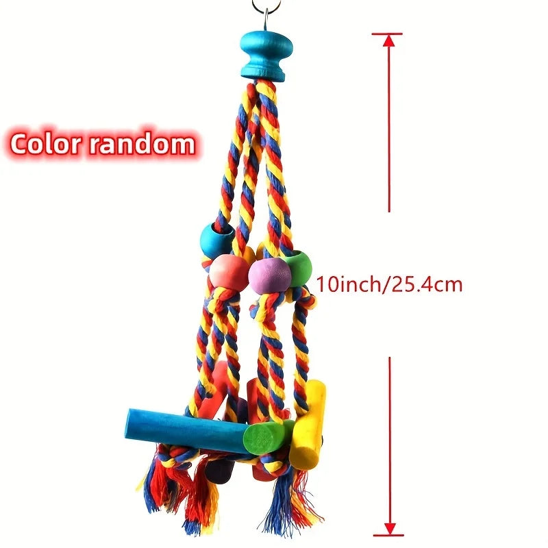 Wood Chewing Bird Toy With Cotton Rope Parrot Cage Accessory