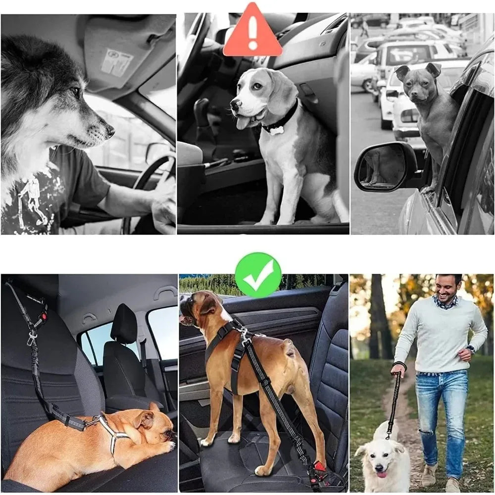 Dog Car Seat Belt 2 In 1 Headrest Restraint Reflective