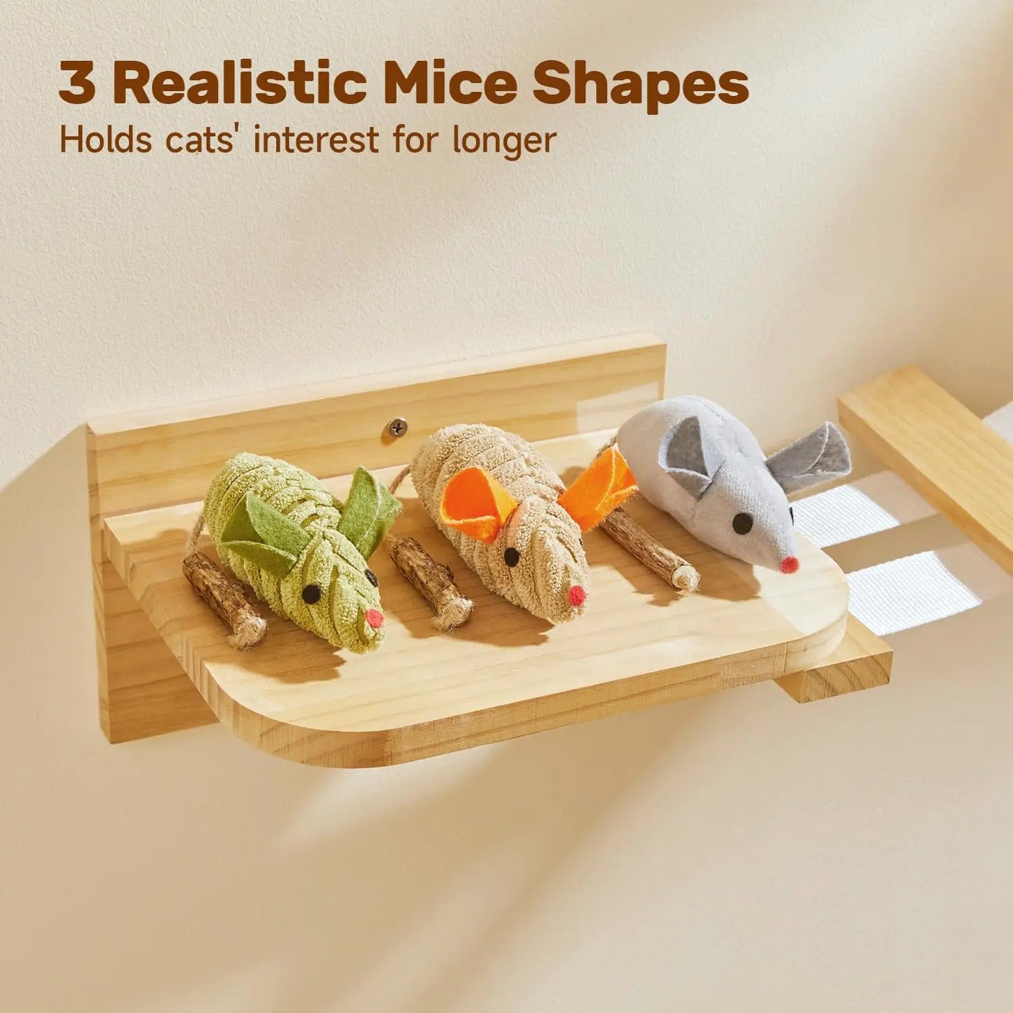 NONECN Squeaking Plush Mice Cat Toys Kitten Interactive Set