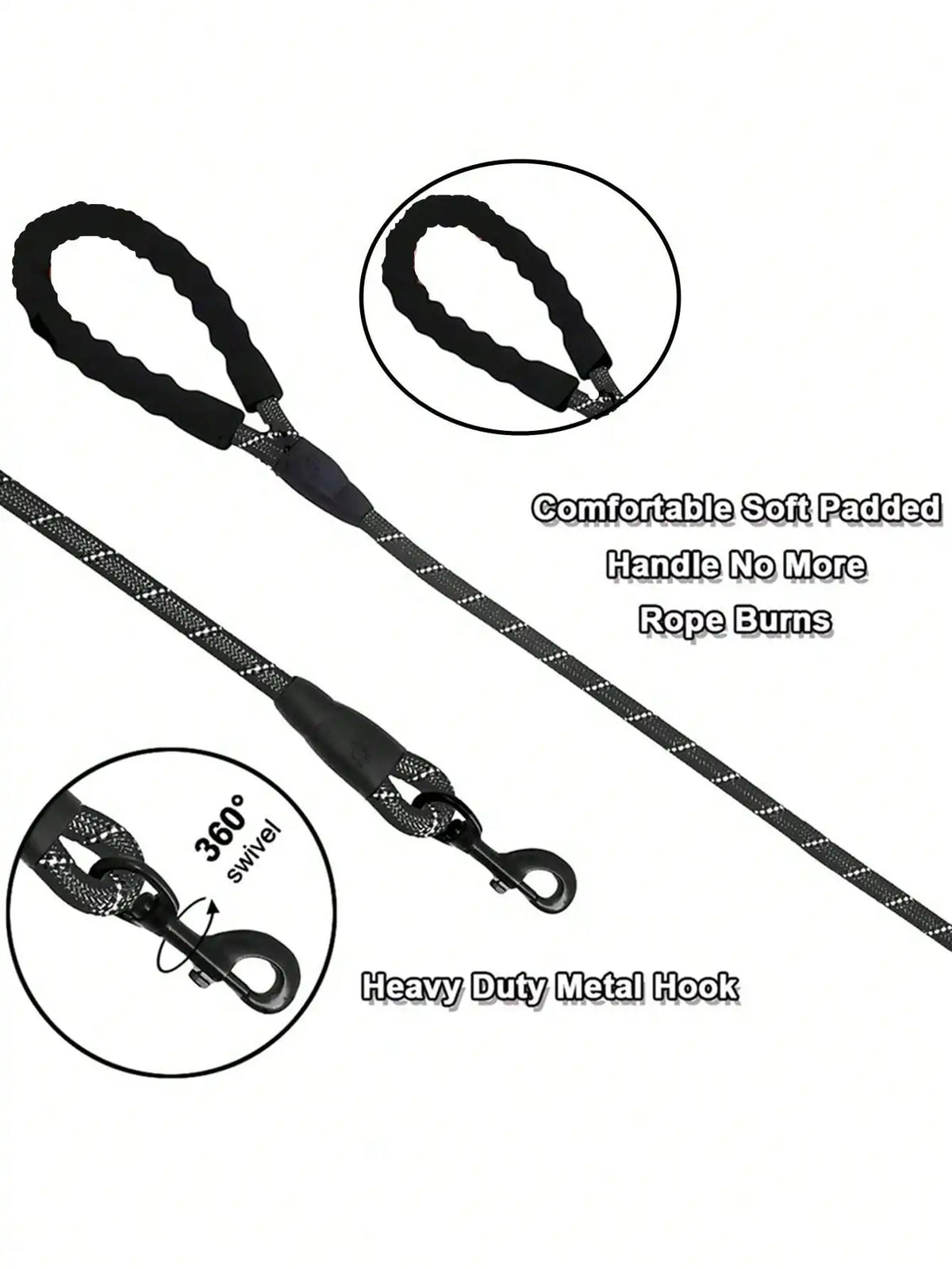 Reflective Nylon Dog Leash With Padded No Choke Handle