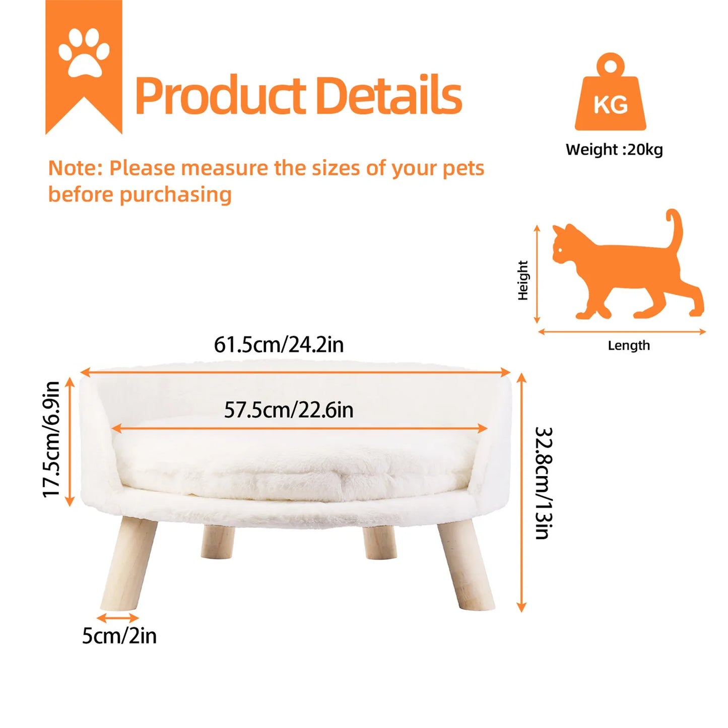 BINGOPAW Pet Sofa Bed Raised Cat Chair With Removable Cushion