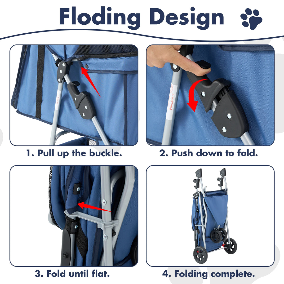 DUMOS Foldable Triple Wheel Pet Stroller For Dogs Cats Outside