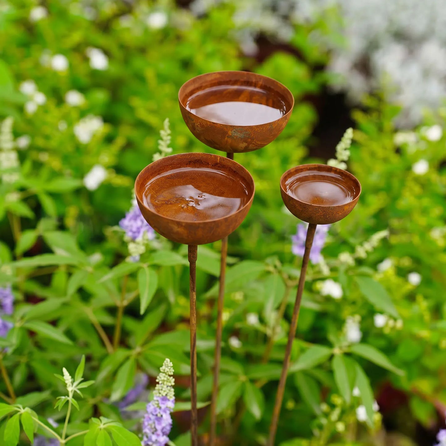 3-Layer Bird Water Bowl With Metal Stake Outdoor Bird Bath
