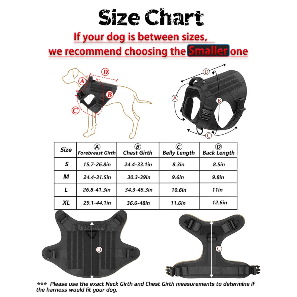 Tactical Nylon Dog Harness Collar Leash Set Training Vest