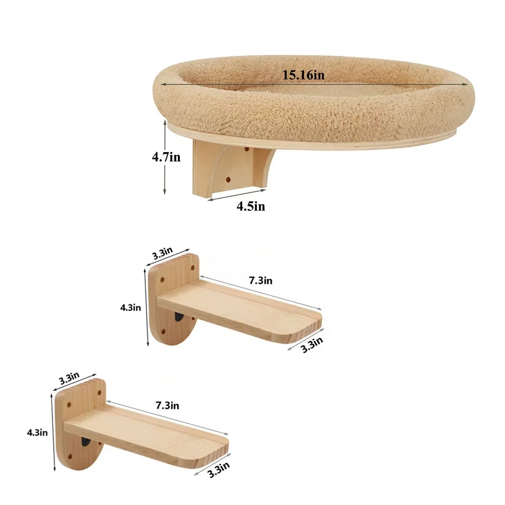 Cat Wall Mounted Pine Wood Climbing Tree With Scratching Post