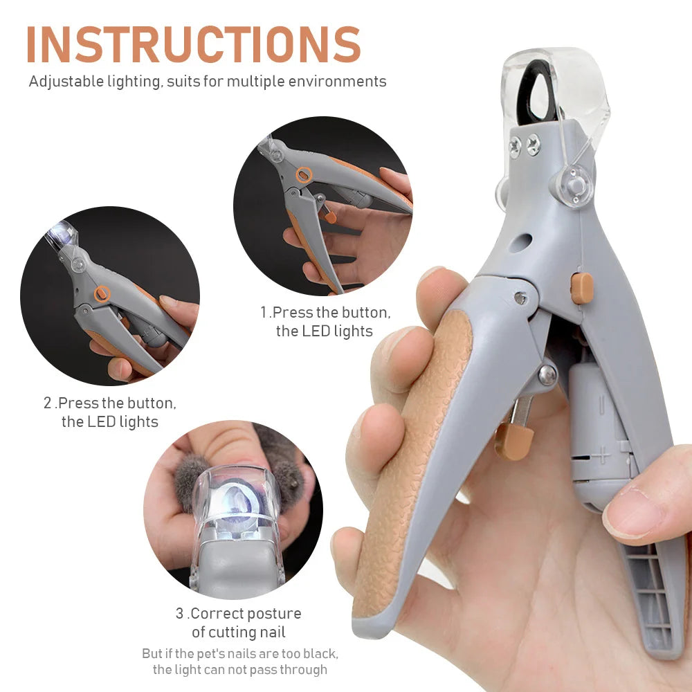 LED Pet Nail Clippers DualSided 5X Magnification Cats And Dogs