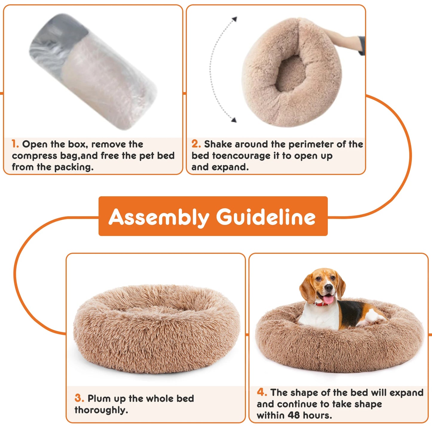 JHK Calming Dog Bed Plush Round Faux Fur For Comfort