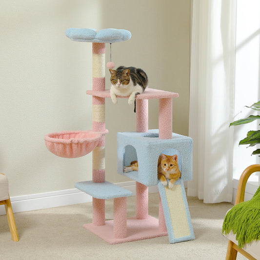 PEQULTI Flower Cat Tree Multi Level Cat Tower With Hammock