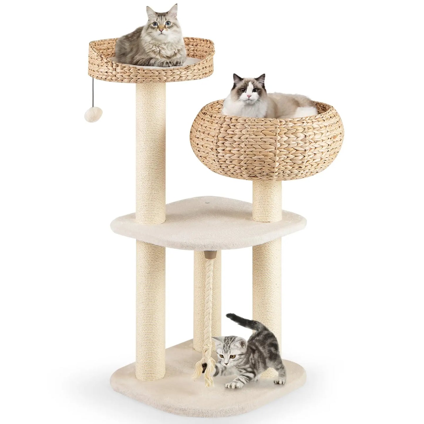 Modern Cat Tree With Natural Sisal Post And Wicker Perch